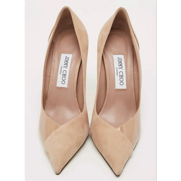 Jimmy Choo Shoes - New Jimmy Choo Cass 95 Beige Patent Leather and Suede Pumps Sz 40-best fits a 9